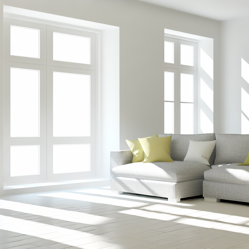 Bright living room with clean windows and natural sunlight